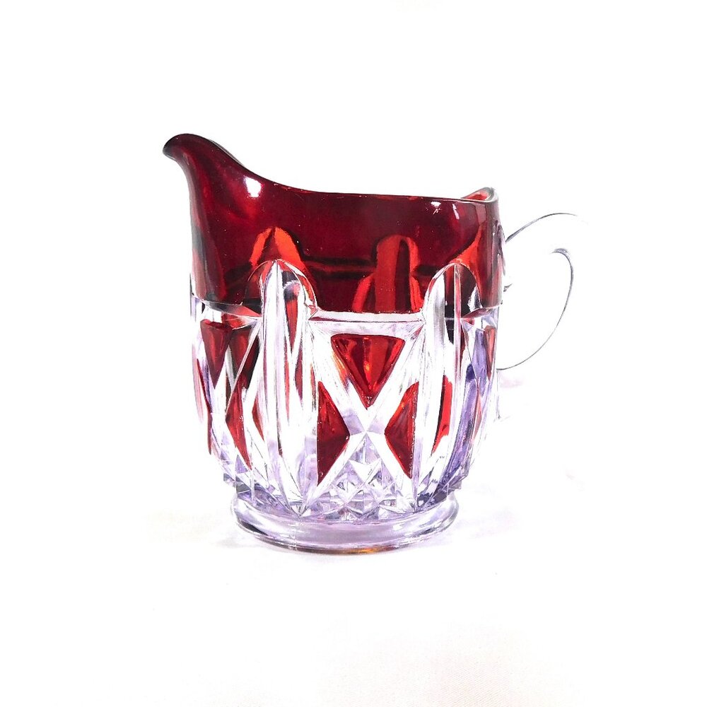Red Cut to Clear Creamer over Purple Glass # 21178